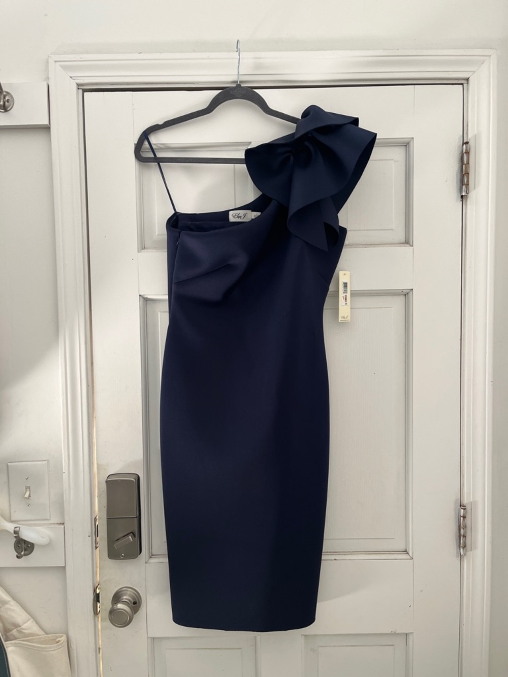 Eliza J Navy One-Shoulder Bow Sheath Dress sz 12 NWT